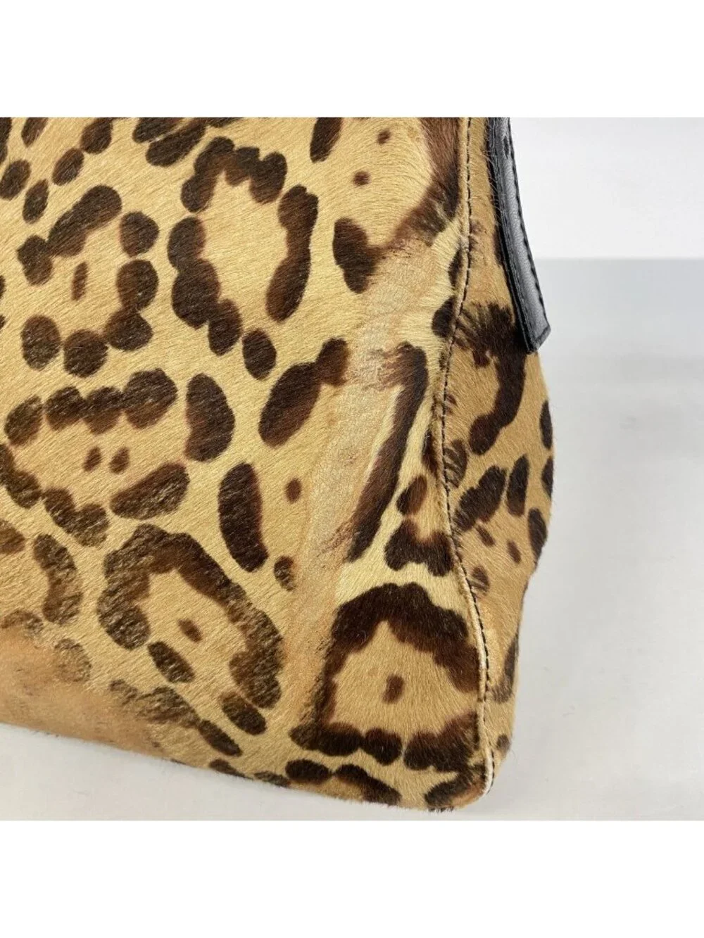 Fendi Handbag Leopard Calf Hair Brown Silver